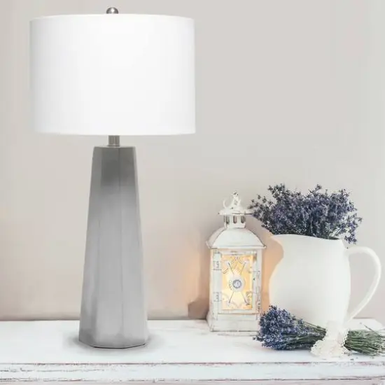 Lalia Home 30.5" Concrete Pillar Table Lamp with White Fabric Shade {5}