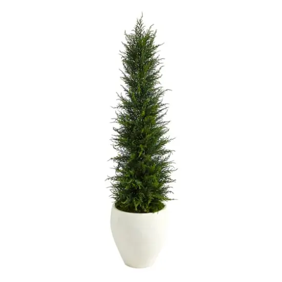 4ft. Cypress UV Resistant Artificial Tree in White Planter {1}