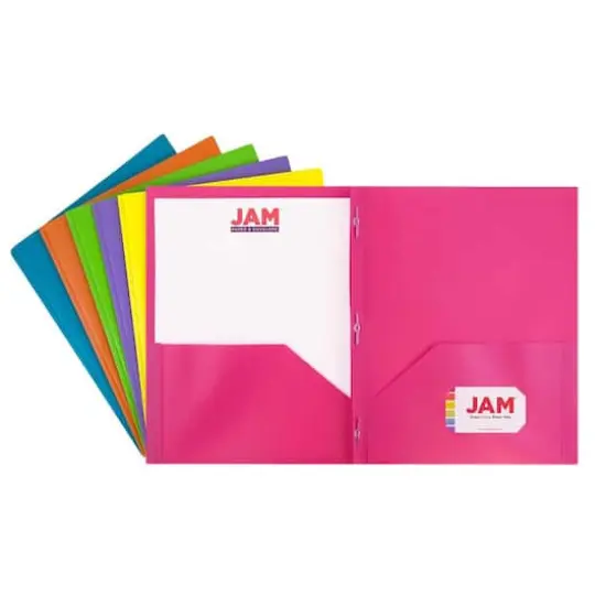 JAM Paper 9.5" x 11.5" Assorted Fashion Colors Plastic 2 Pocket School POP Folders with Clasps, 6ct. {1}