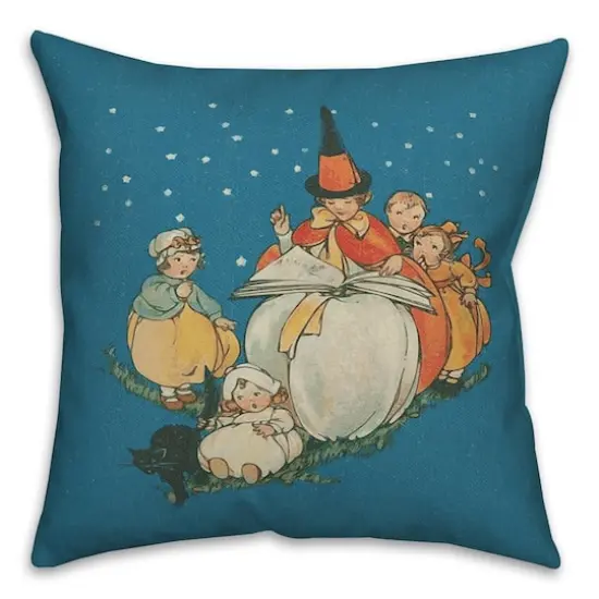 Vintage Halloween Family Throw Pillow {1}