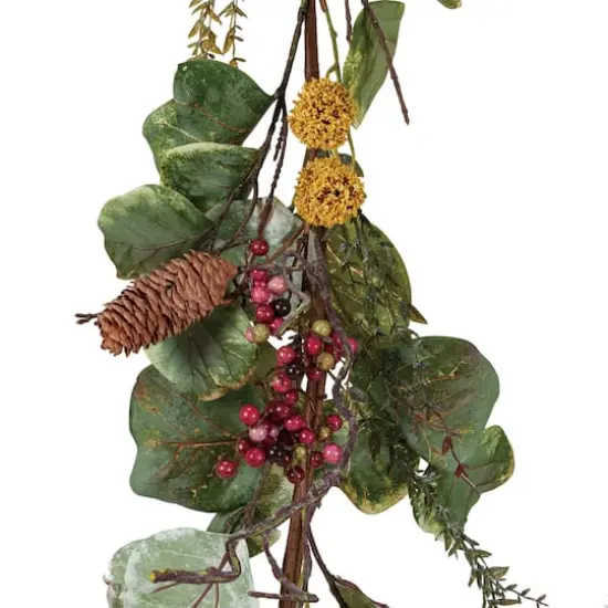 Hello Honey&reg; 5.5ft. Faux Zanzibar Leaf Garland with Pinecones & Berries {5}