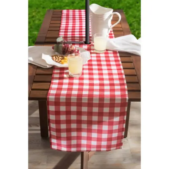 Red Check Outdoor Table Runner With Zipper 14" x 72" {5}