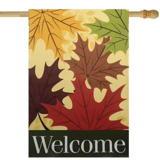 28" x 40" Red & Yellow Fall Leaves Welcome Outdoor House Flag {1}