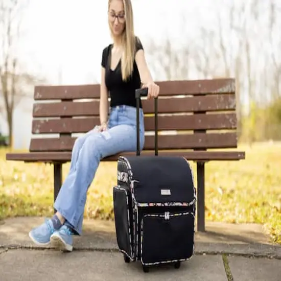 Everything Mary Black Floral Deluxe Collapsible Rolling Craft Bag {5}