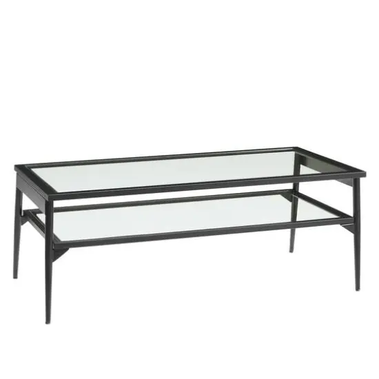 42" Black Two Tier Glass and Metal Coffee Table {6}