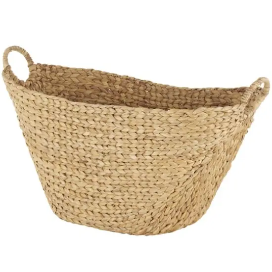 31" Brown Seagrass Handmade Woven Storage Basket with Ring Handles {1}