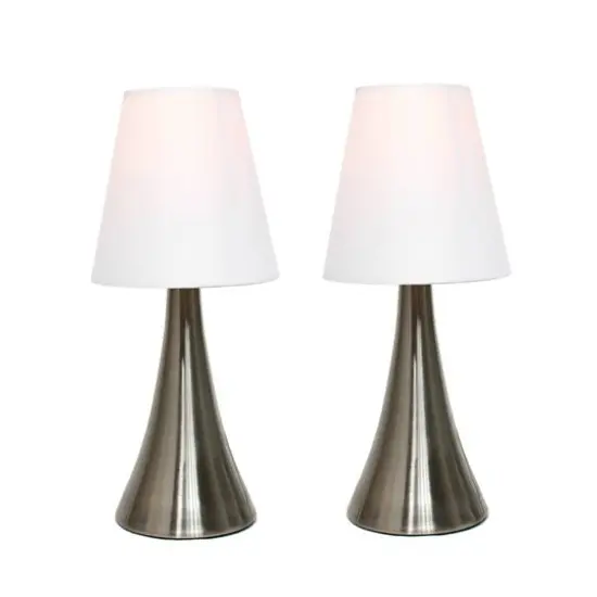 Simple Designs Valencia Mini Touch Table Lamp Set Brushed Nickel/White {7}