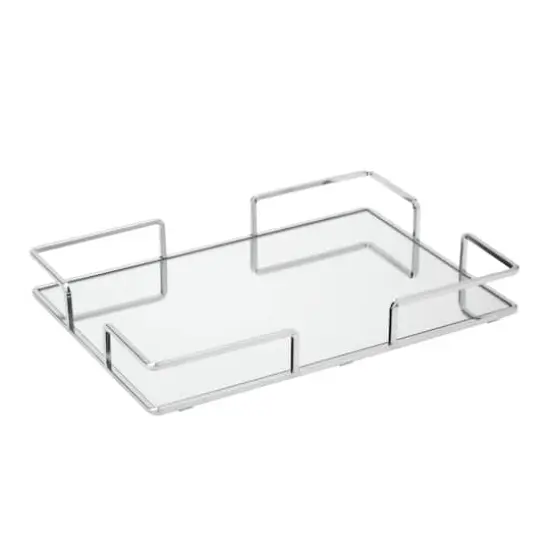 Home Details 15.75" Chrome Modern Square Mirror Vanity Tray {1}