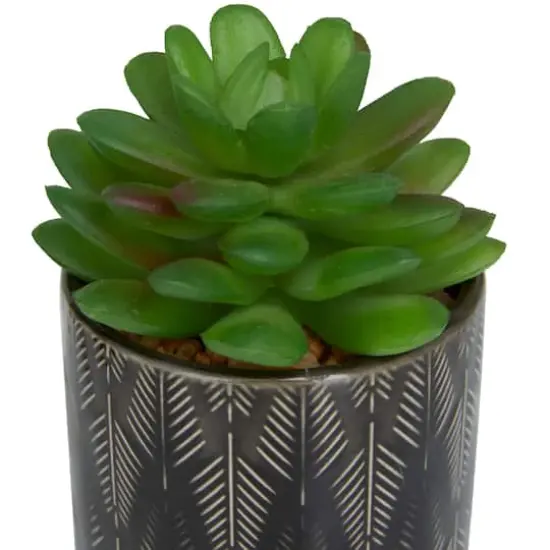 Green Faux Foliage Small Succulent Artificial Plant with Leaf Patterned Pot Set {5}