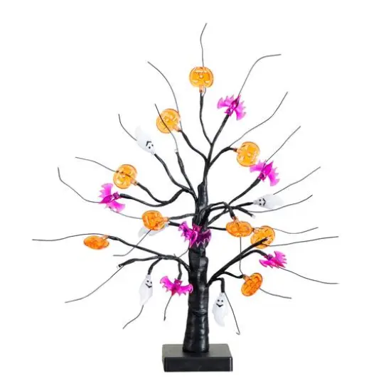 18in. Pre-Lit Artificial Halloween Ghost, Bats & Pumpkins 24 LED Lighted Ornament Tree {1}