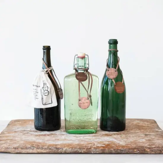 Hello Honey&reg; Antique Copper Holiday Sentiments Metal Bottle Tags with Leather Ties, 6ct. {4}