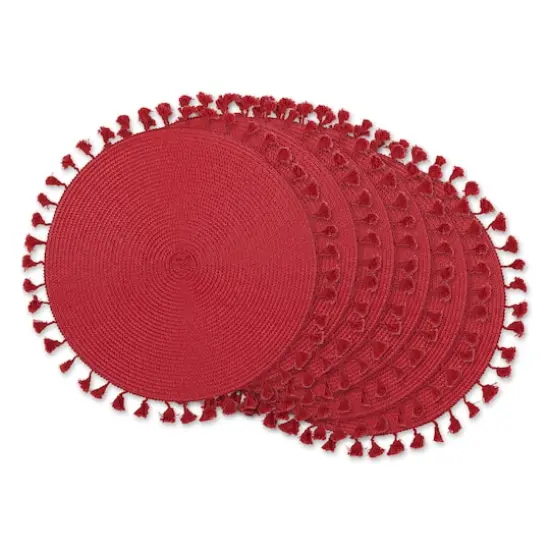 DII&reg; Tassel Fringe Woven Round Placemats, 6ct. Hot Red {1}