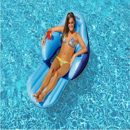 Solstice 67" Blue Inflatable Convertible Floating Pool Lounger with Mesh Seat {5}