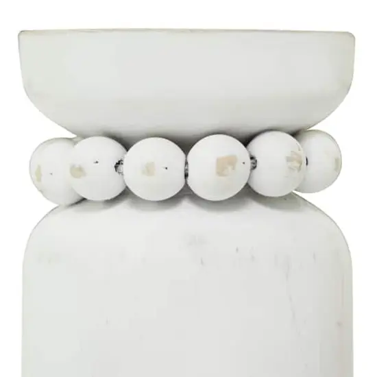 White Wood Beaded Pillar Candle Holder Set {4}