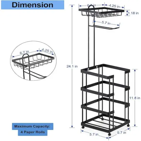 Black Freestanding Toilet Paper Holder with Basket {5}