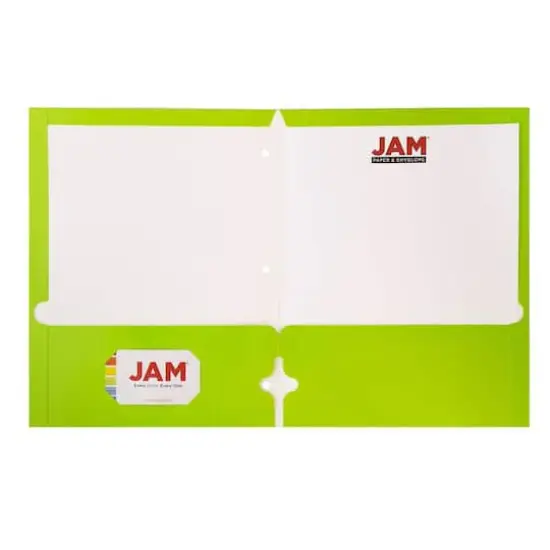 JAM Paper Laminated 2-Pocket Glossy 3-Hole Punch School Folders, 6ct. Lime Green {3}
