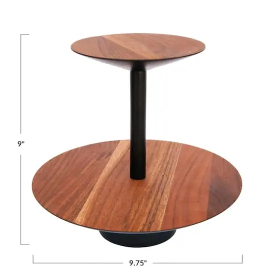 Hello Honey&reg; 9" Round 2-Tier Acacia Wood & Metal Tray {4}