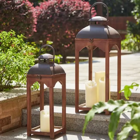 Farmhouse Brown Candle Lantern Set, 24.5" & 20" {5}