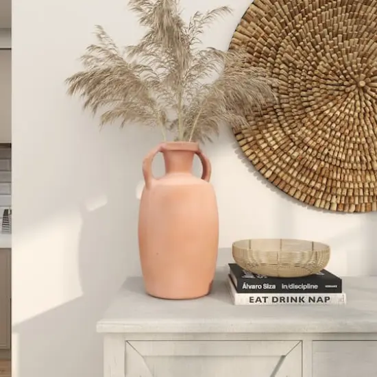 16" Orange Terracotta Jug Vase with Handles {3}