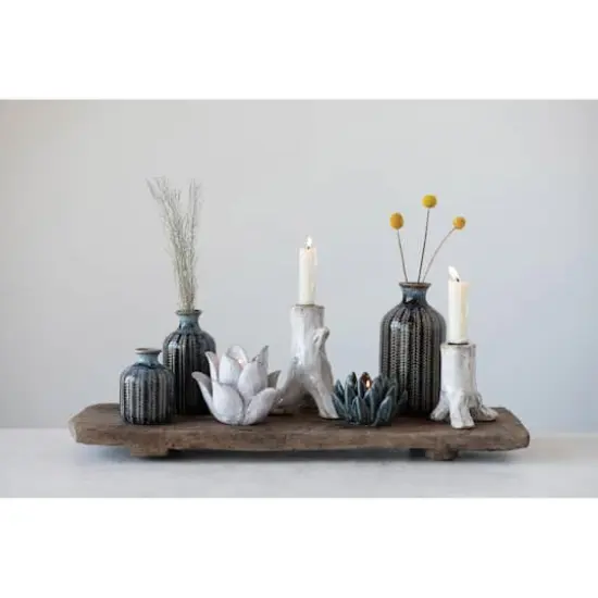 Hello Honey&reg; Embossed Stoneware Vase with Reactive Glaze Finish Set {4}