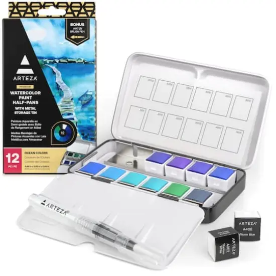Arteza&reg; Ocean Colors Watercolor Half Pan Set {8}