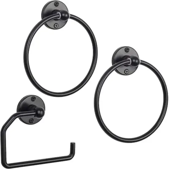 Stainless Steel Towel Rings & Toilet Paper Holder Set Black {1}