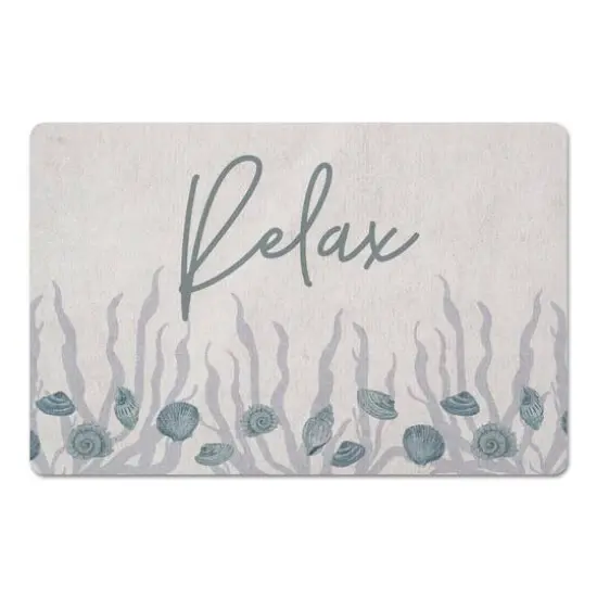 Relax Shell & Coral Border Floor Mat Blue Shell and Blue Coral Border on White {1}