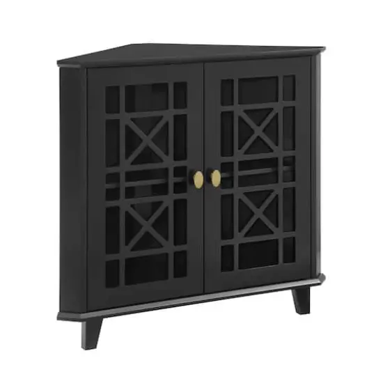 Walker Edison 30" Black Fretwork Corner Accent Cabinet {1}