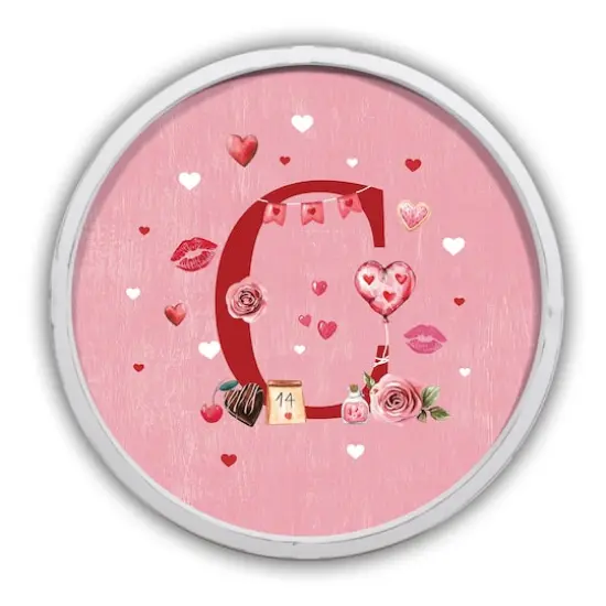 20" Valentine Things White Framed Round Monogram Print C {1}