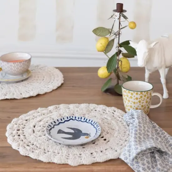 Hello Honey&reg; Natural Cotton Blend Crocheted Round Placemat {3}
