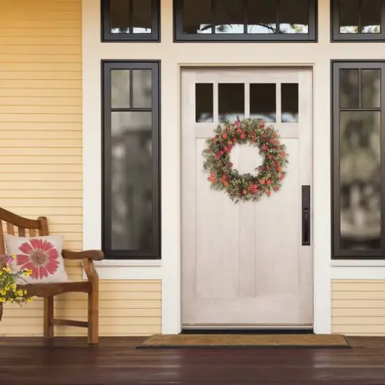 30" Orange, Purple & Peach Daisy Floral Spring Wreath {3}