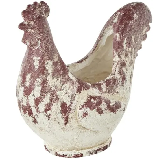 14" White & Rust Colored Rooster Planter {1}
