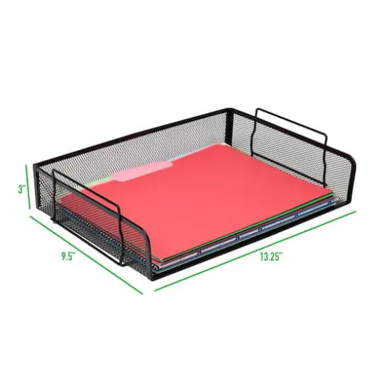 Mind Reader 4 Pack Black Stackable Metal Mesh Tray and Desk Document Organizer {4}