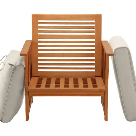 Beige Eucalyptus Grandis Wood Cushioned Club Chair {5}