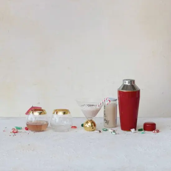 Hello Honey&reg; 22oz. Red Enameled Stainless Steel Cocktail Shaker with Gold Rim {6}