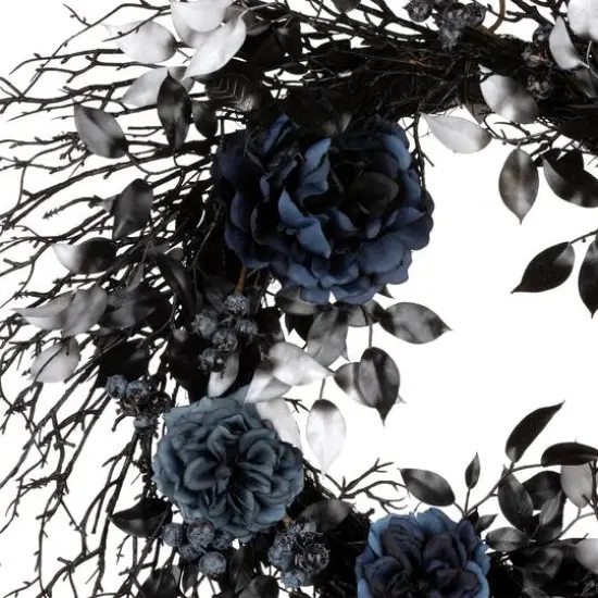 24" Halloween Moody Blue Rose & Twig Wreath {4}