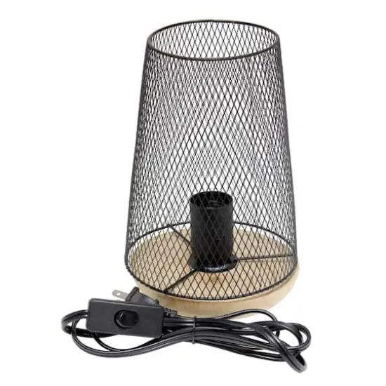 Simple Designs 9" Wired Mesh Uplight Table Lamp Black/Natural {9}