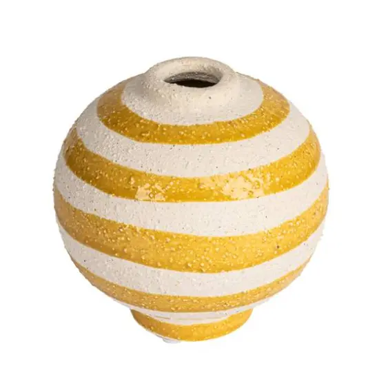 Hello Honey&reg; 4.5" Yellow & White Striped Stoneware Vase with Sphere Shape & Footed Base {1}