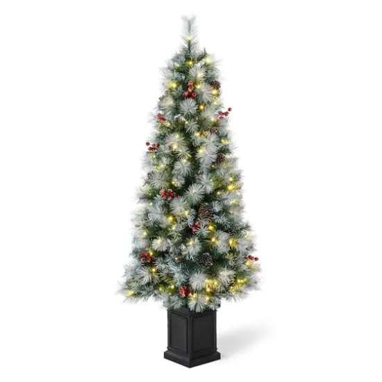5ft. Pre-Lit Pine Artificial Christmas Porch Tree, Warm White LED Lights {1}