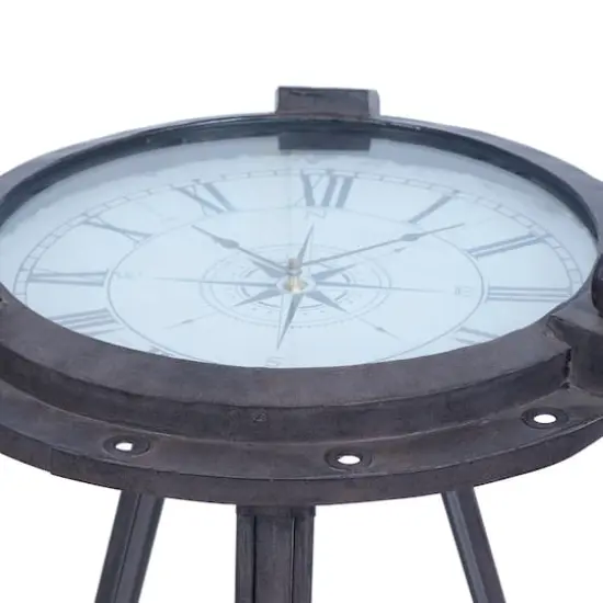 24" Black Metal Industrial Standing Clock Accent {5}