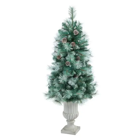 4.5ft. Pre-Lit Frosted Tip British Columbia Mountain Pine Artificial Christmas Tree In Decorative Urn, 100 Clear Lights {4}