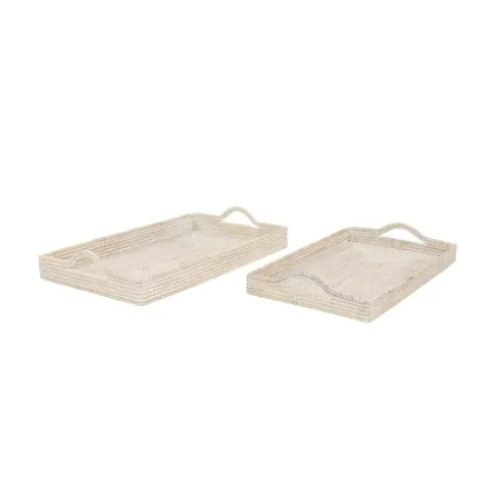 Cream Wood Boho Style Tray Set {1}