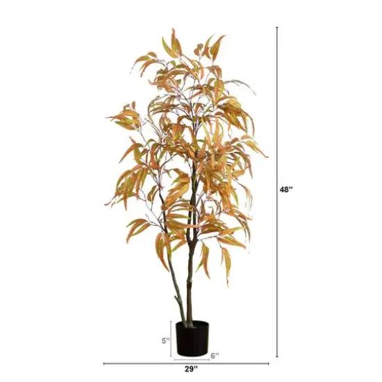 5ft. Green & Orange Autumn Wispy Eucalyptus Artificial Potted Tree {8}