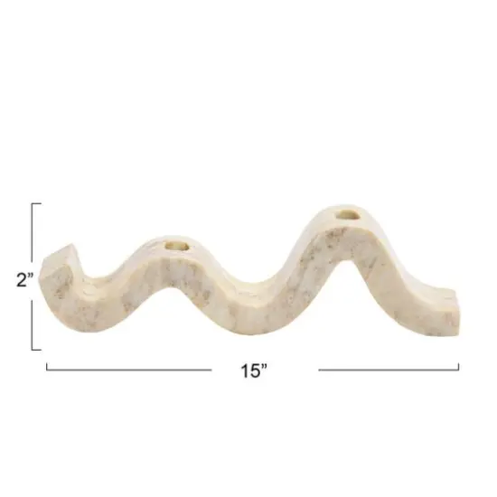 Hello Honey&reg; 14.5" Beige Modern Marble and Brass Wave Double Taper Holder {6}