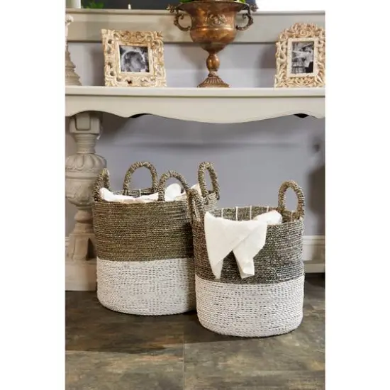 White Seagrass Contemporary Storage Basket Set {10}