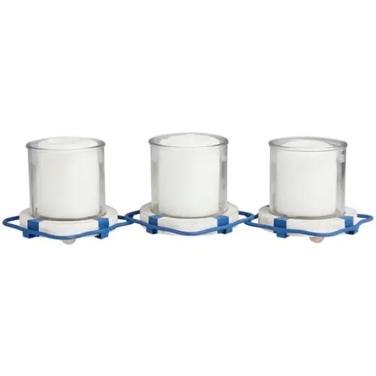 Blue Metal Distressed 3-Linked Buoy Candle Holder with White Wood Accents {1}