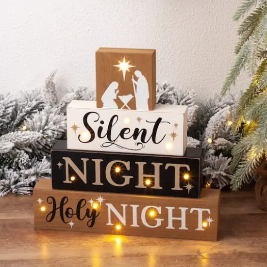 Glitzhome&reg; 12" LED Lighted Nativity Block Word Sign {4}