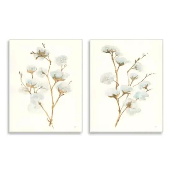 Stupell Industries Cotton Stems Farmhouse Painting Wall Plaque Set {1}