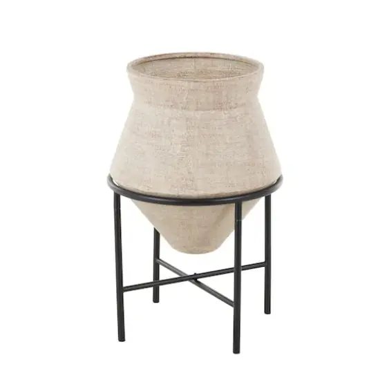 24.5" Beige Metal Wide Vase with Black Metal Stand {8}