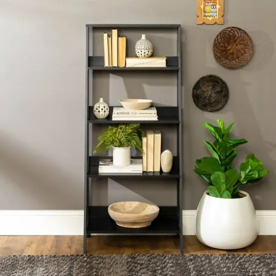 Walker Edison 55" Black Modern Ladder Bookshelf {7}